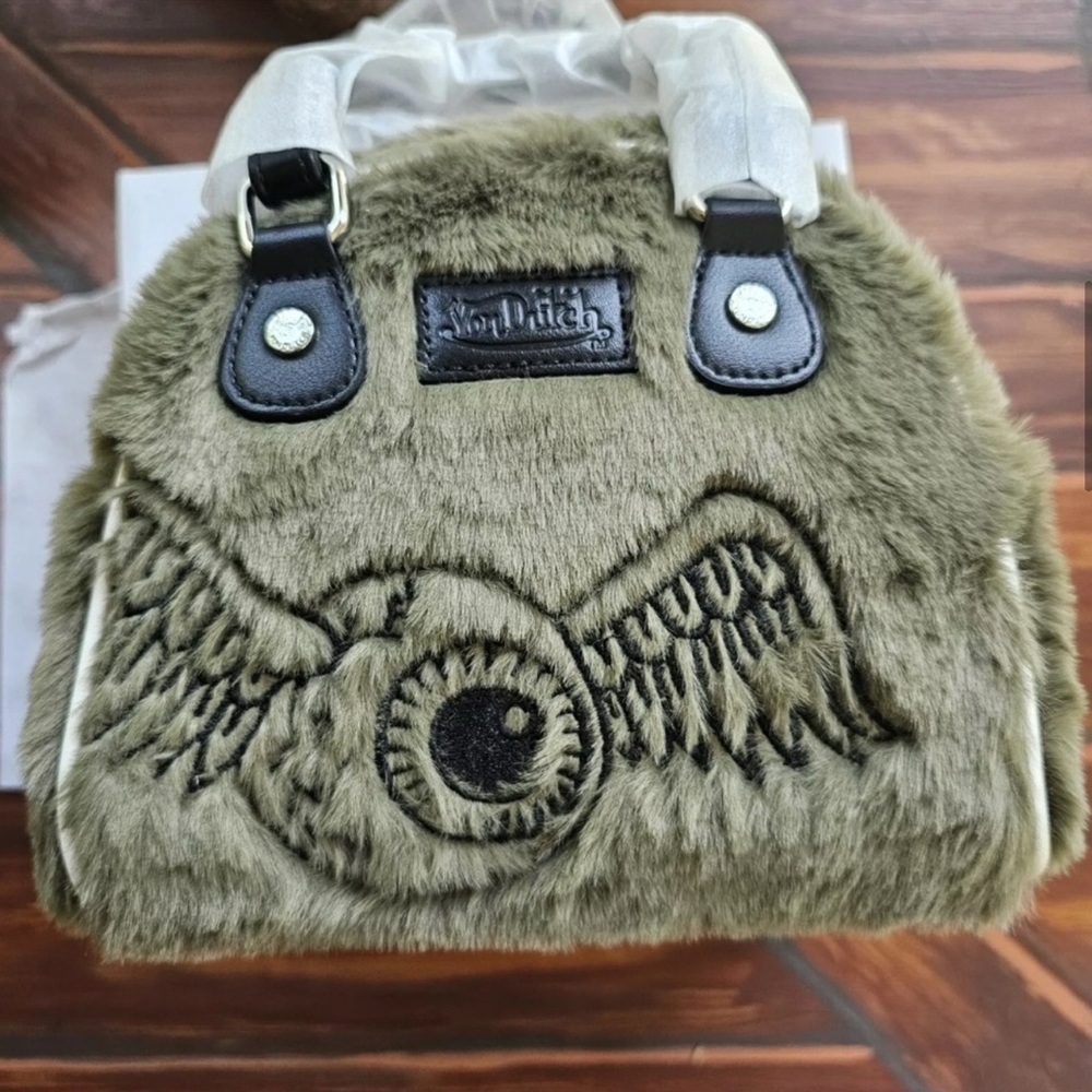 Limited Edition - Von Dutch Olive Green Flying Eye Furry Bowling Ball Satchel